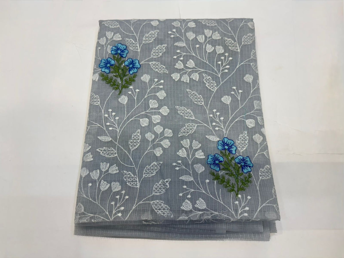 Hand Block Bagru and Sanganeri Printed Embroidred Kota Doriya 3PC Unstiched Suit With Embroidred Kota Doriya Dupatta