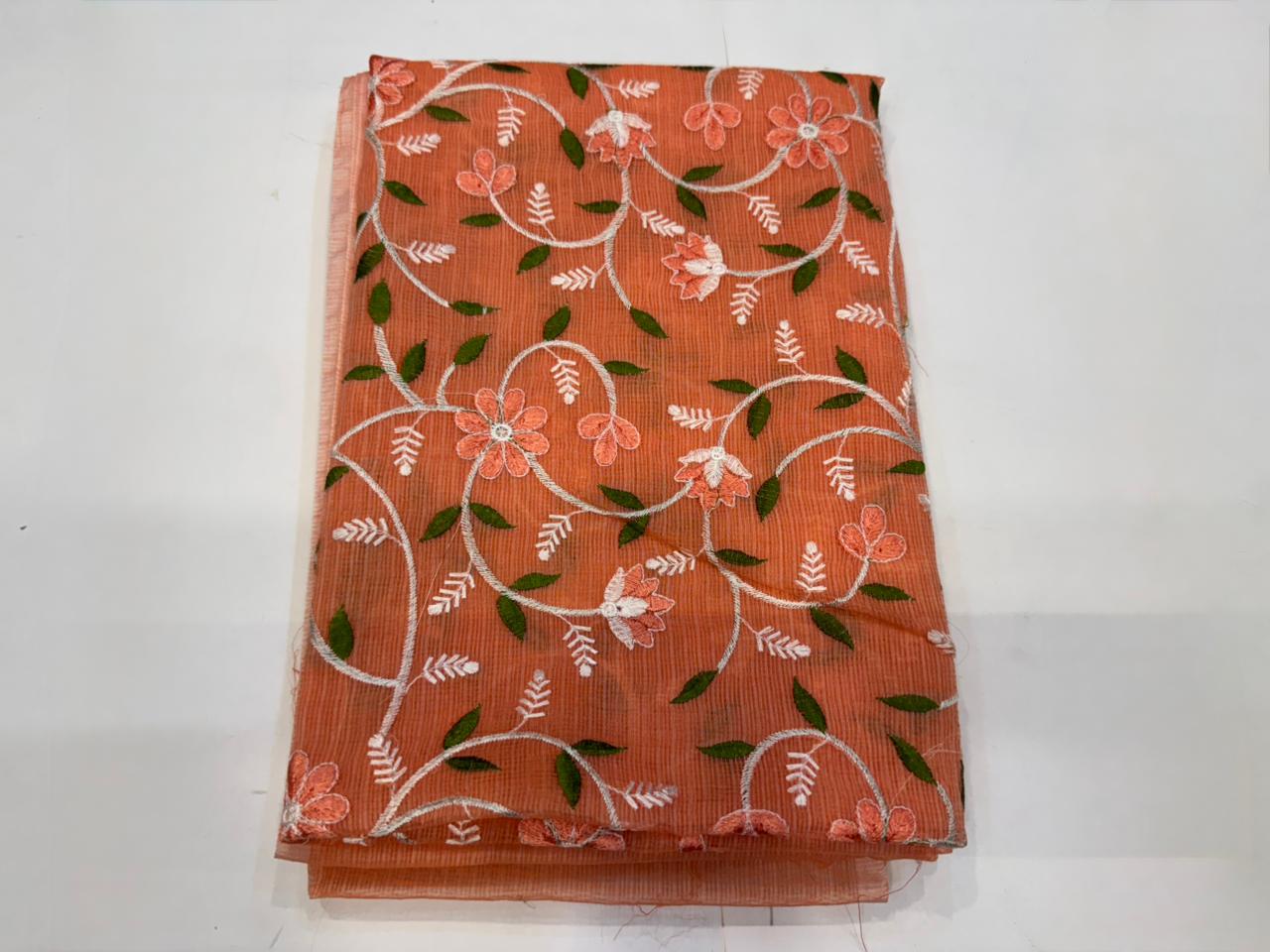 Hand Block Bagru and Sanganeri Printed Embroidred Kota Doriya 3PC Unstiched Suit With Embroidred Kota Doriya Dupatta