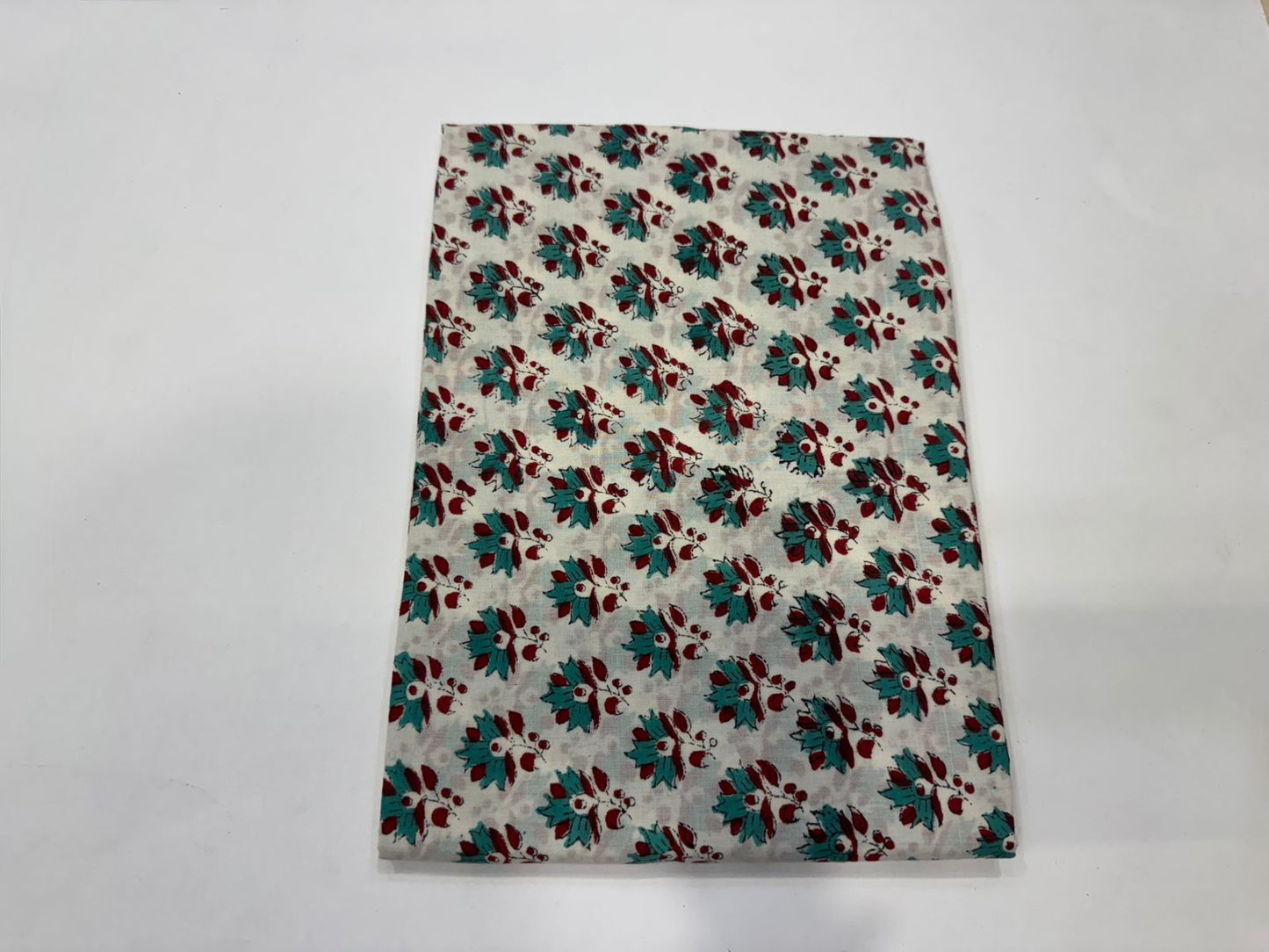 Hand Block Bagru and Sanganeri Printed Kota Doriya 3PC Unstiched Suit With Kota Doriya Dupatta