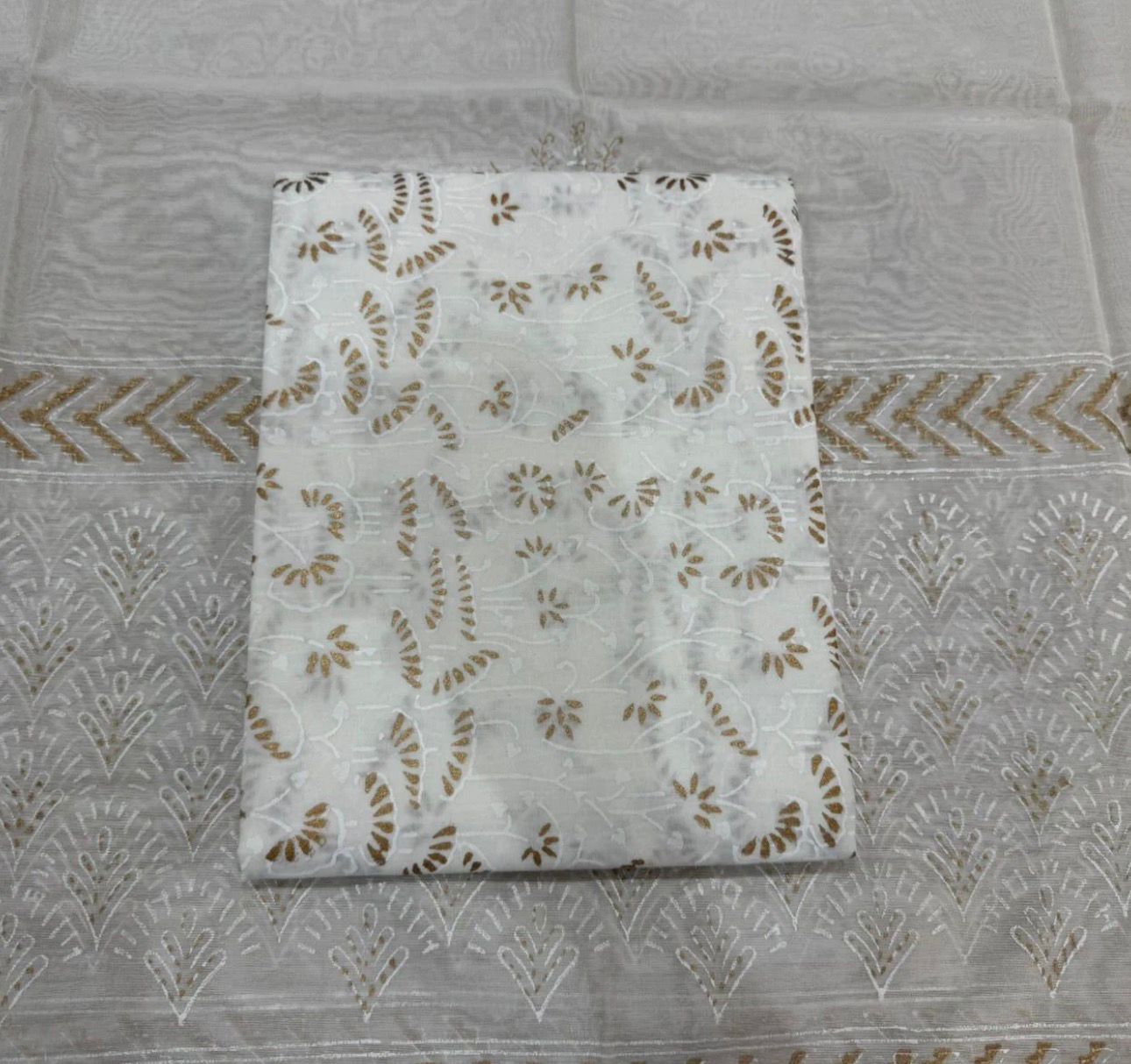 Hand Block Bagru and Sanganeri Printed Chanderi Silk 3PC Unstiched Suit With Chanderi Silk Dupatta