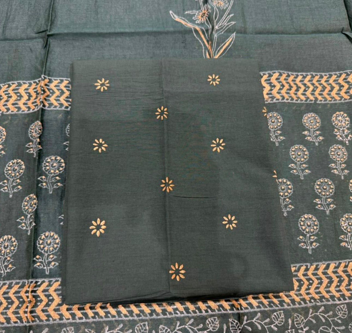 Hand Block Bagru and Sanganeri Printed Chanderi Silk 3PC Unstiched Suit With Chanderi Silk Dupatta