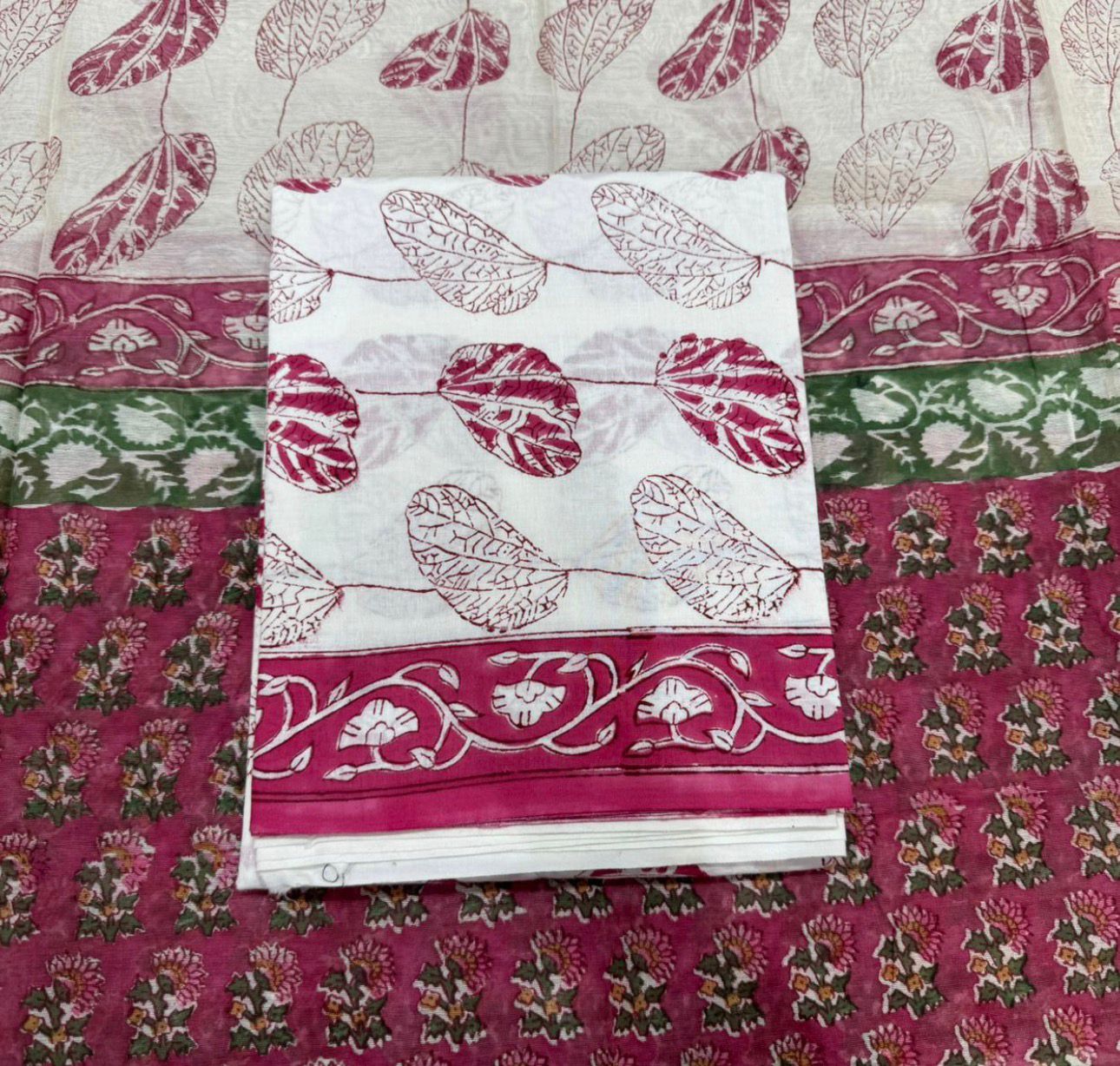 Hand Block Bagru and Sanganeri Printed Chanderi Silk 3PC Unstiched Suit With Chanderi Silk Dupatta