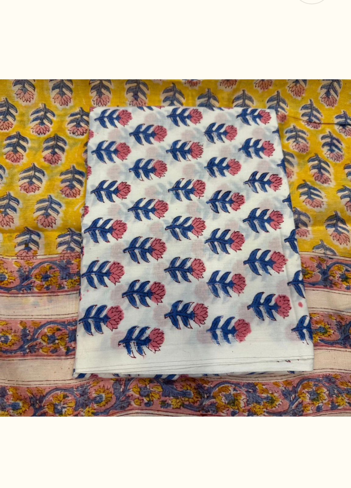 Hand Block Bagru and Sanganeri Printed Chanderi Silk 3PC Unstiched Suit With Chanderi Silk Dupatta