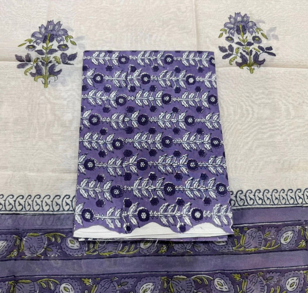 Hand Block Bagru and Sanganeri Printed Chanderi Silk 3PC Unstiched Suit With Chanderi Silk Dupatta