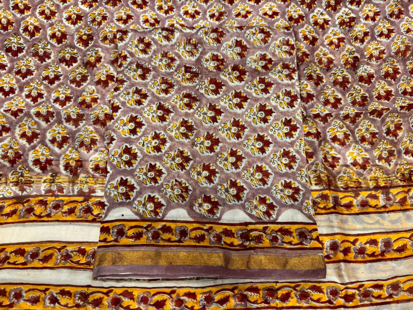 Hand Block Bagru and Sanganeri Printed Chanderi Silk 3PC Unstiched Suit With Chanderi Silk Dupatta