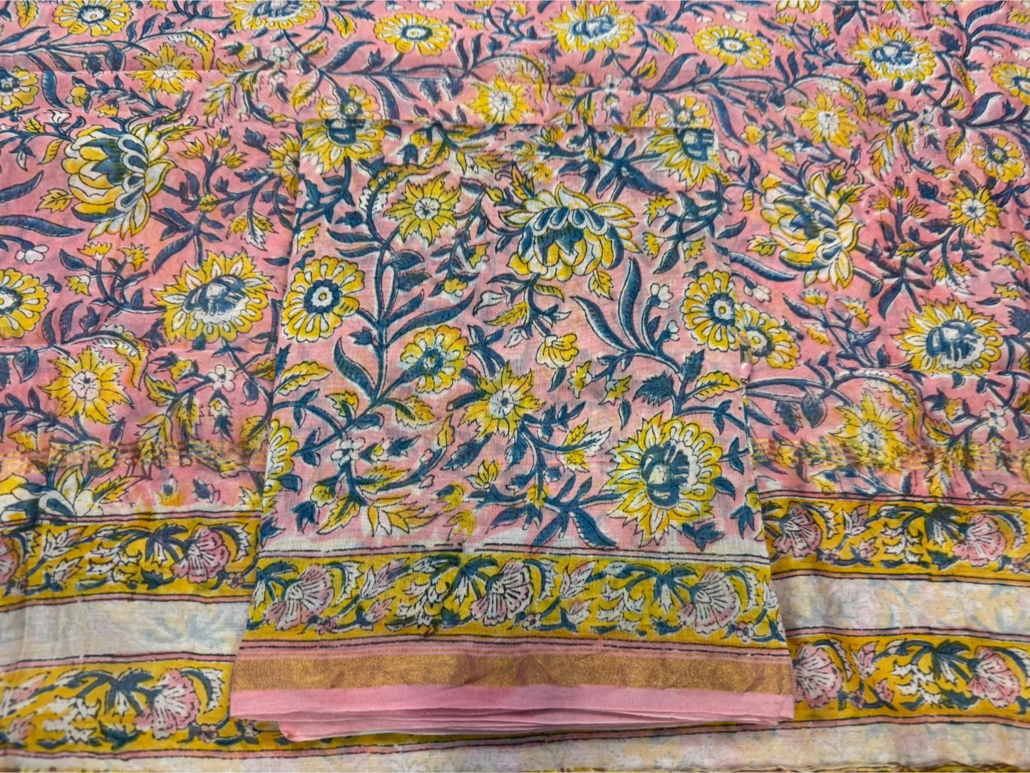 Hand Block Bagru and Sanganeri Printed Chanderi Silk 3PC Unstiched Suit With Chanderi Silk Dupatta