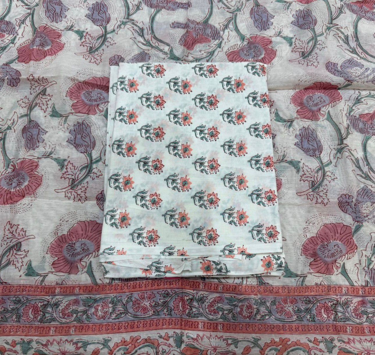 Hand Block Bagru and Sanganeri Printed Chanderi Silk 3PC Unstiched Suit With Chanderi Silk Dupatta
