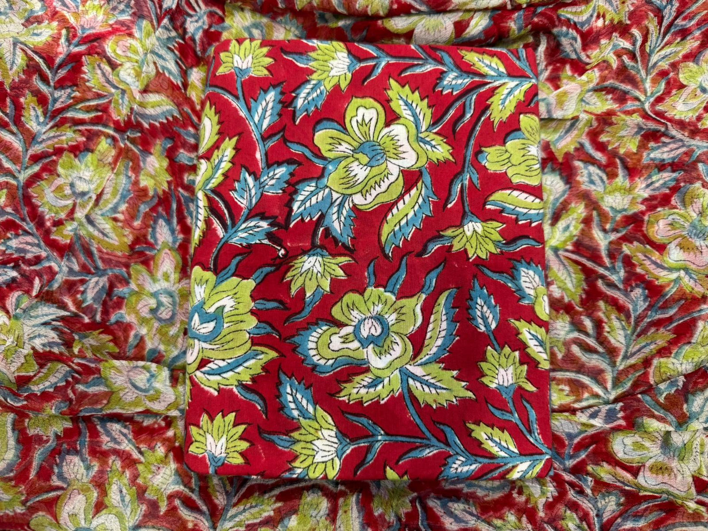 Hand Block Bagru and Sanganeri Printed Cotton 3PC Unstiched Suit With Chiffon Dupatta