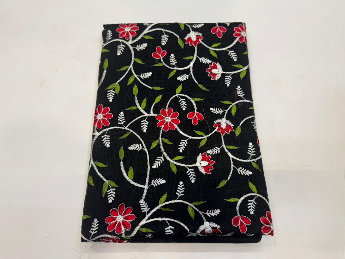 Hand Block Bagru and Sanganeri Printed Embroidred Kota Doriya 3PC Unstiched Suit With Embroidred Kota Doriya Dupatta