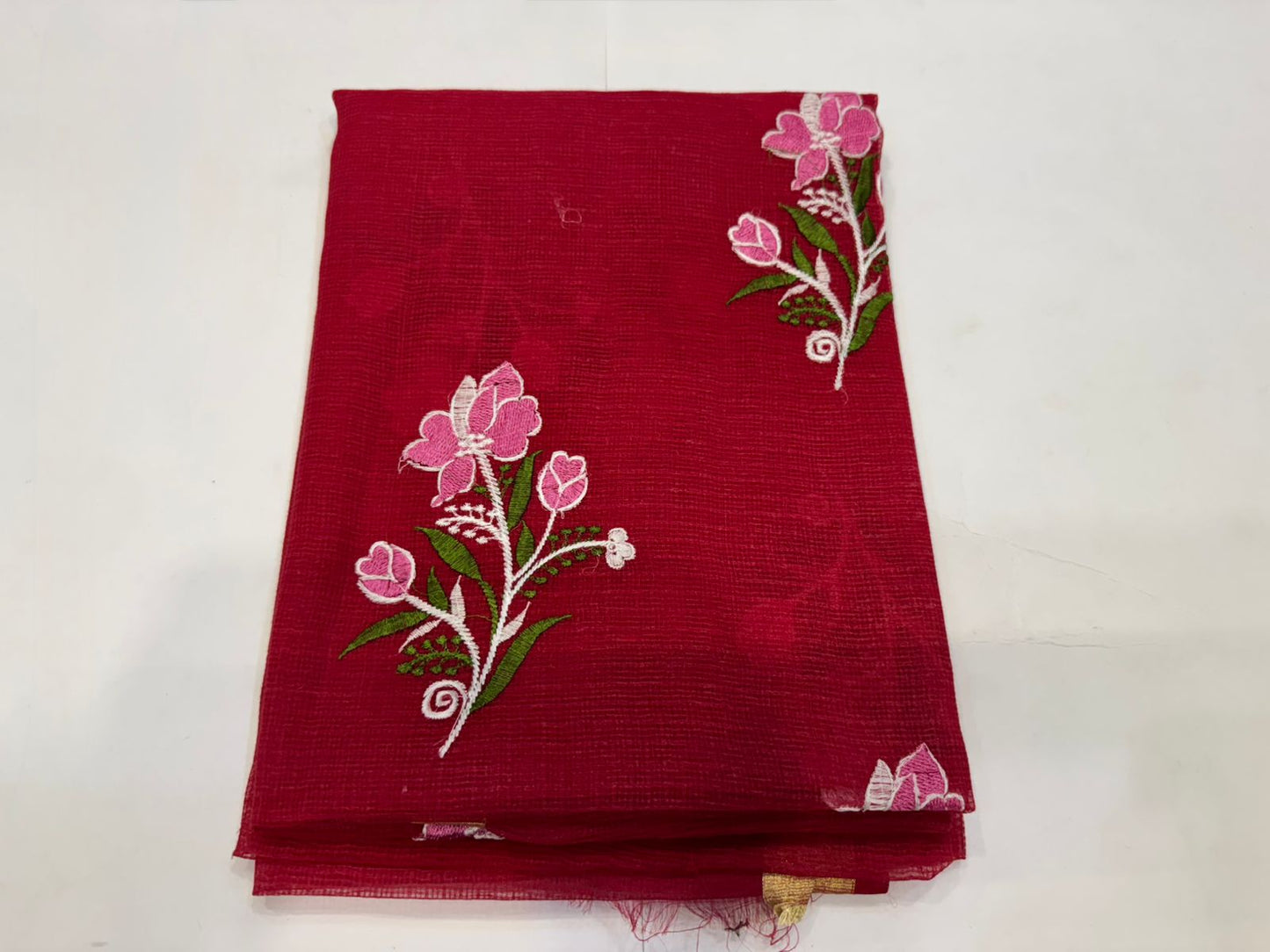Hand Block Bagru and Sanganeri Printed Embroidred Kota Doriya 3PC Unstiched Suit With Embroidred Kota Doriya Dupatta