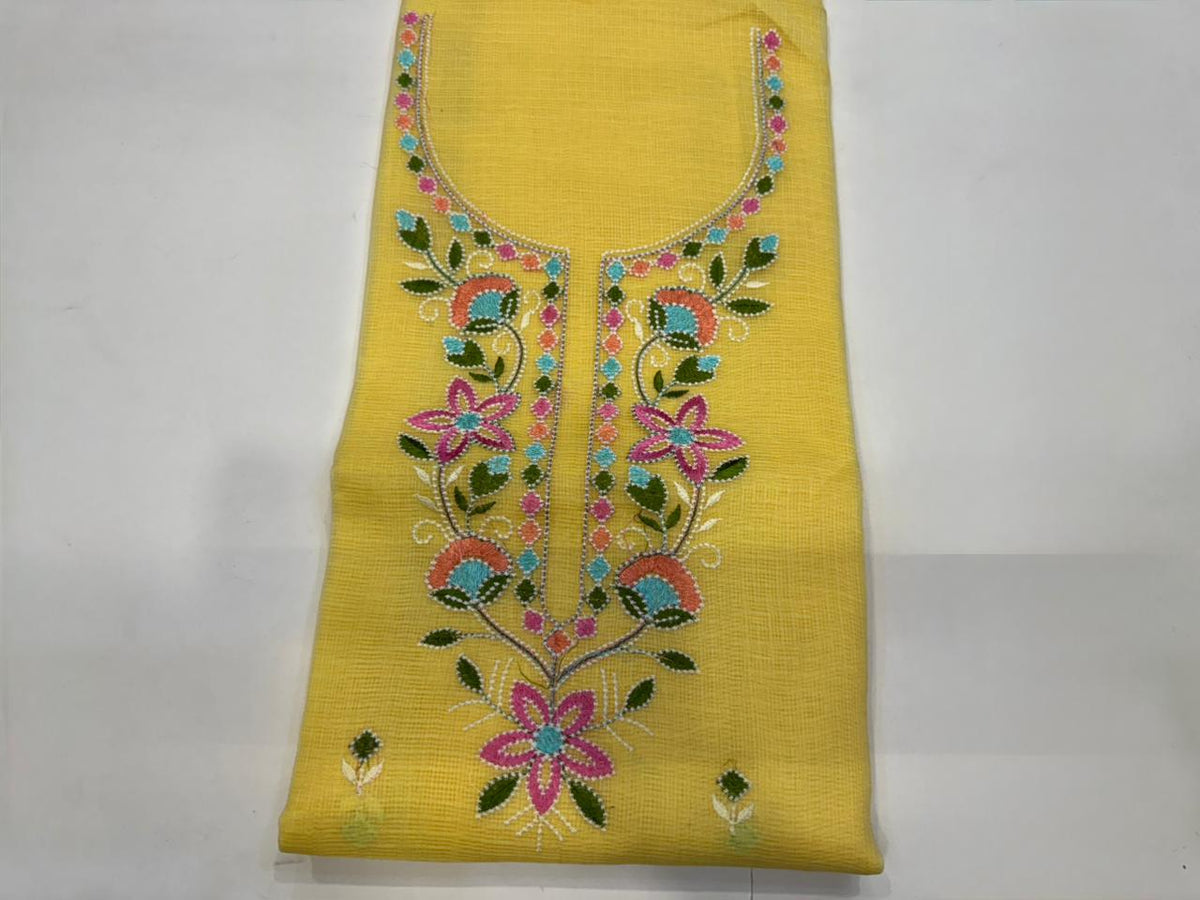 Hand Block Bagru and Sanganeri Printed Embroidred Kota Doriya 3PC Unstiched Suit With Embroidred Kota Doriya Dupatta