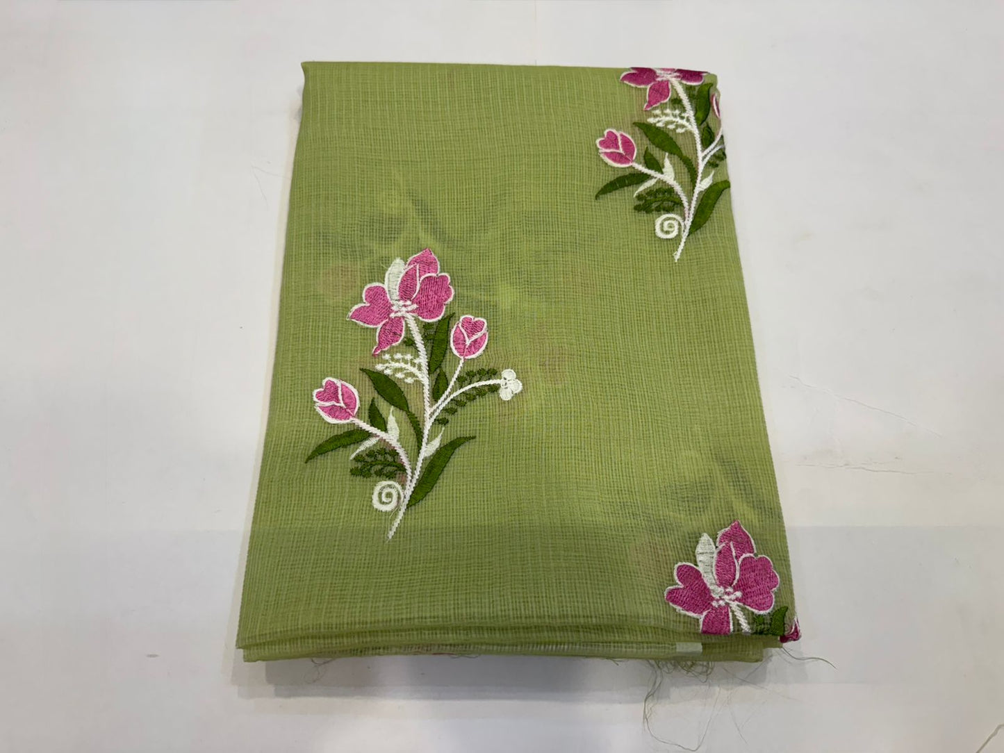 Hand Block Bagru and Sanganeri Printed Embroidred Kota Doriya 3PC Unstiched Suit With Embroidred Kota Doriya Dupatta