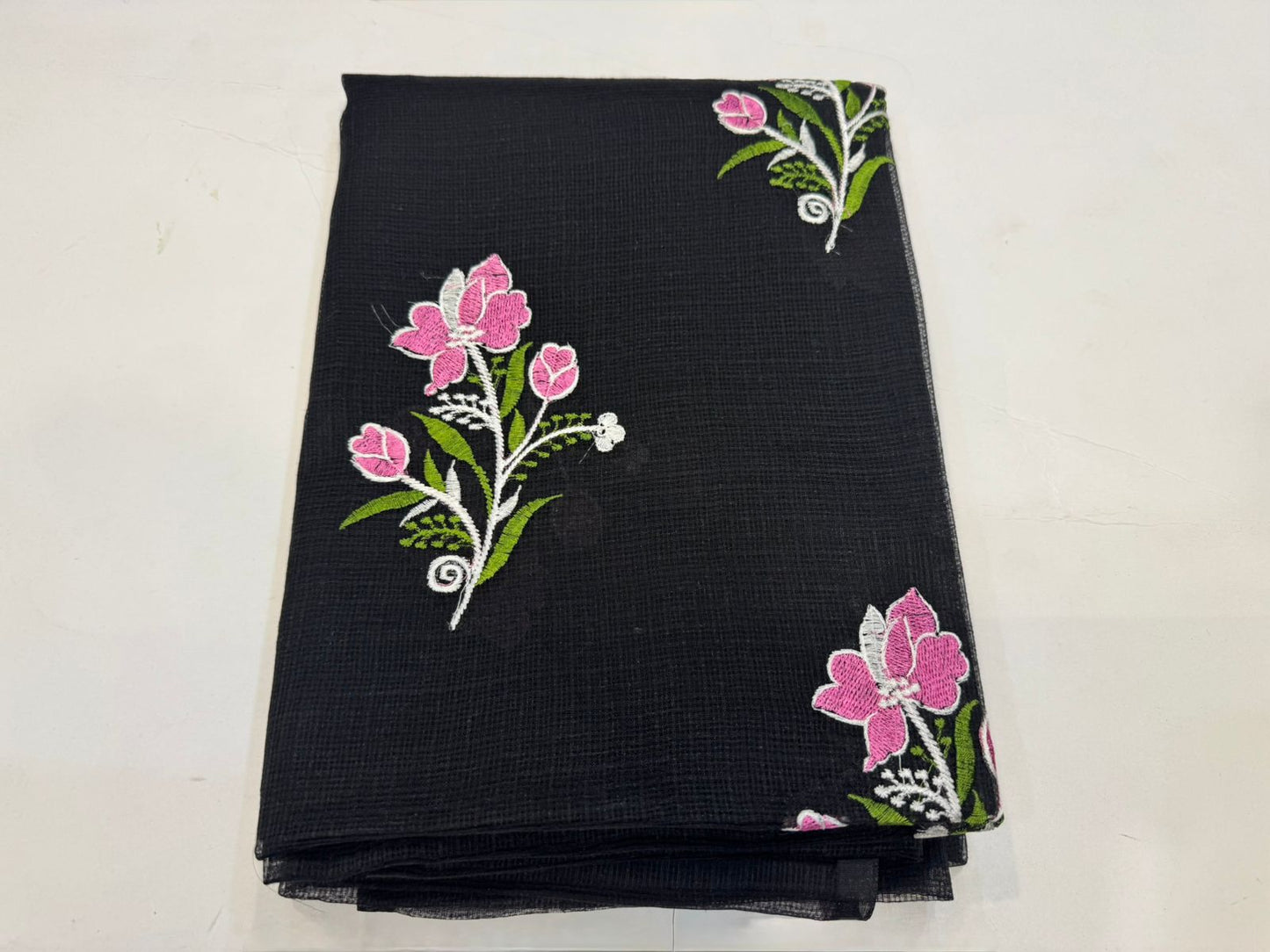 Hand Block Bagru and Sanganeri Printed Embroidred Kota Doriya 3PC Unstiched Suit With Embroidred Kota Doriya Dupatta