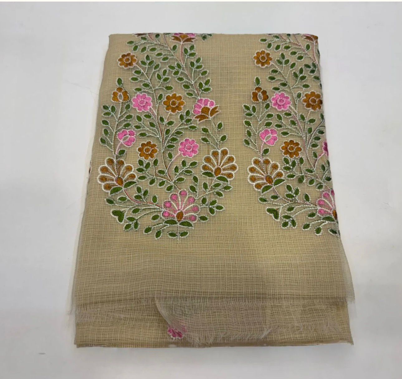 Hand Block Bagru and Sanganeri Printed Embroidred Kota Doriya 3PC Unstiched Suit With Embroidred Kota Doriya Dupatta