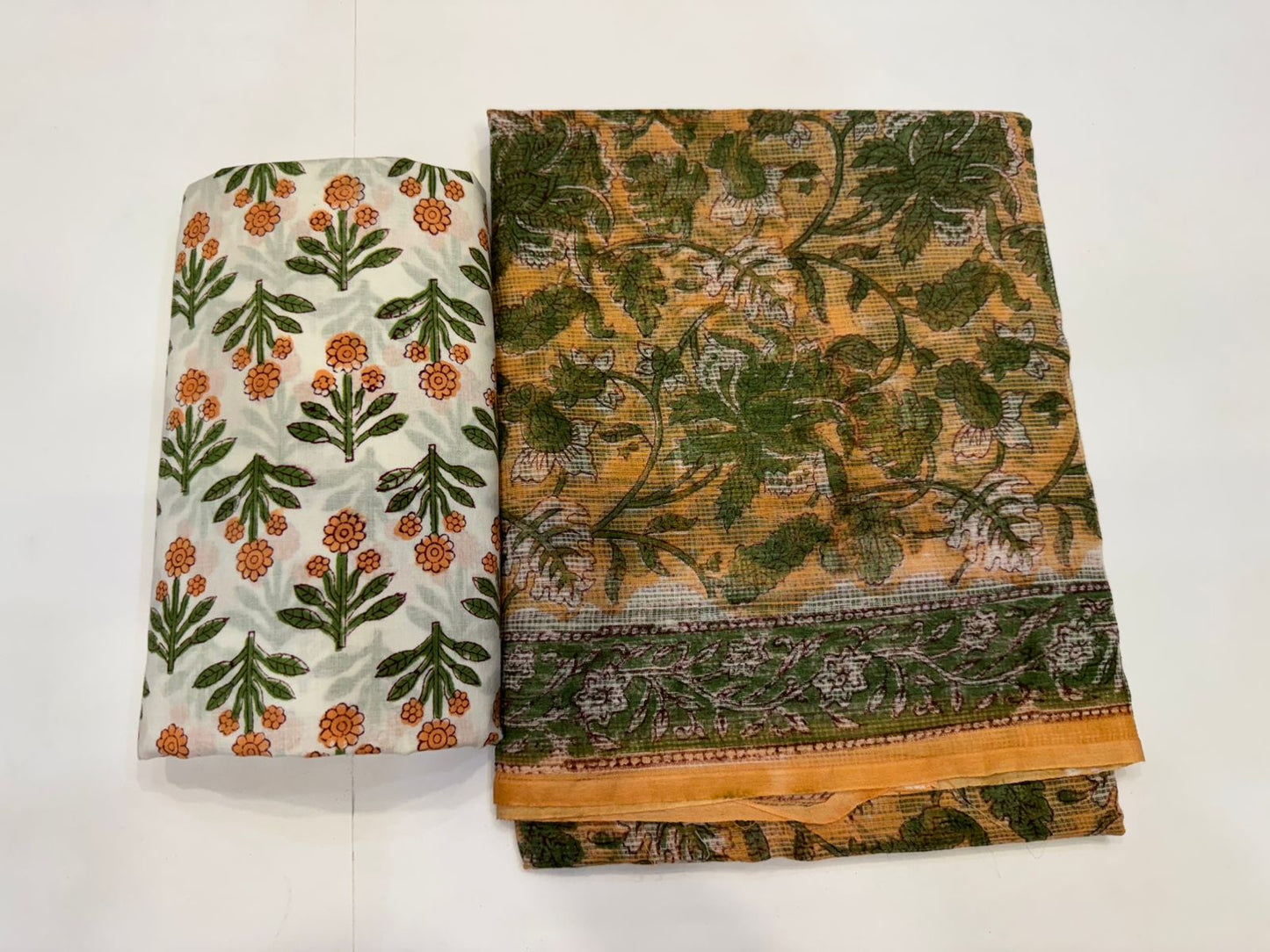 Hand Block Bagru and Sanganeri Printed Kota Doriya 3PC Unstiched Suit With Kota Doriya Dupatta