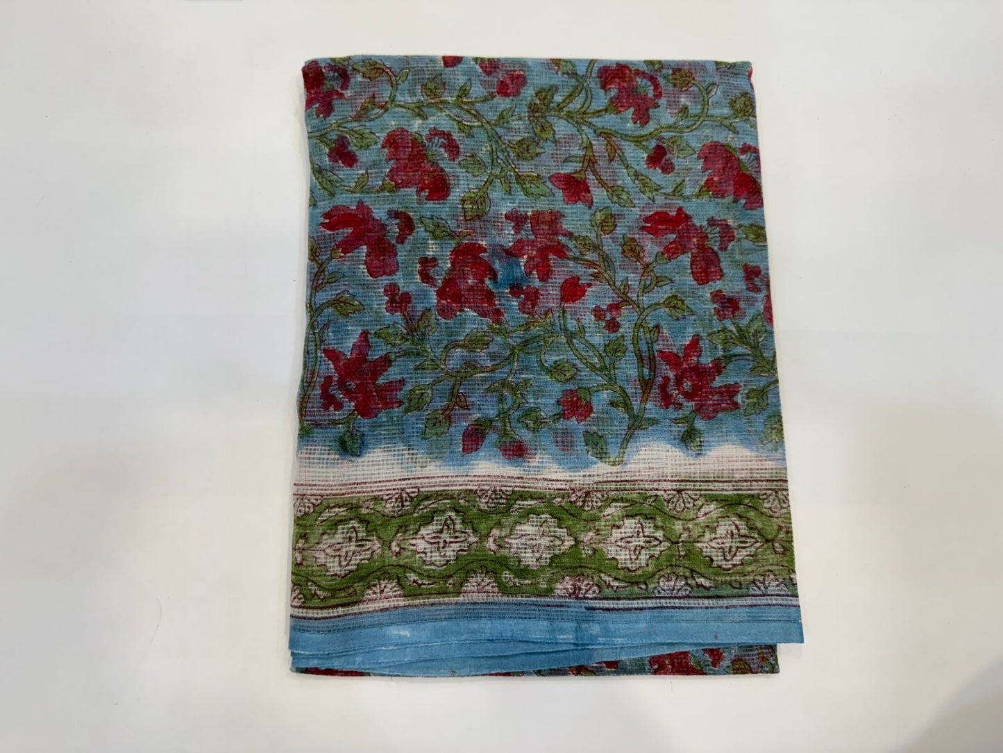 Hand Block Bagru and Sanganeri Printed Kota Doriya 3PC Unstiched Suit With Kota Doriya Dupatta