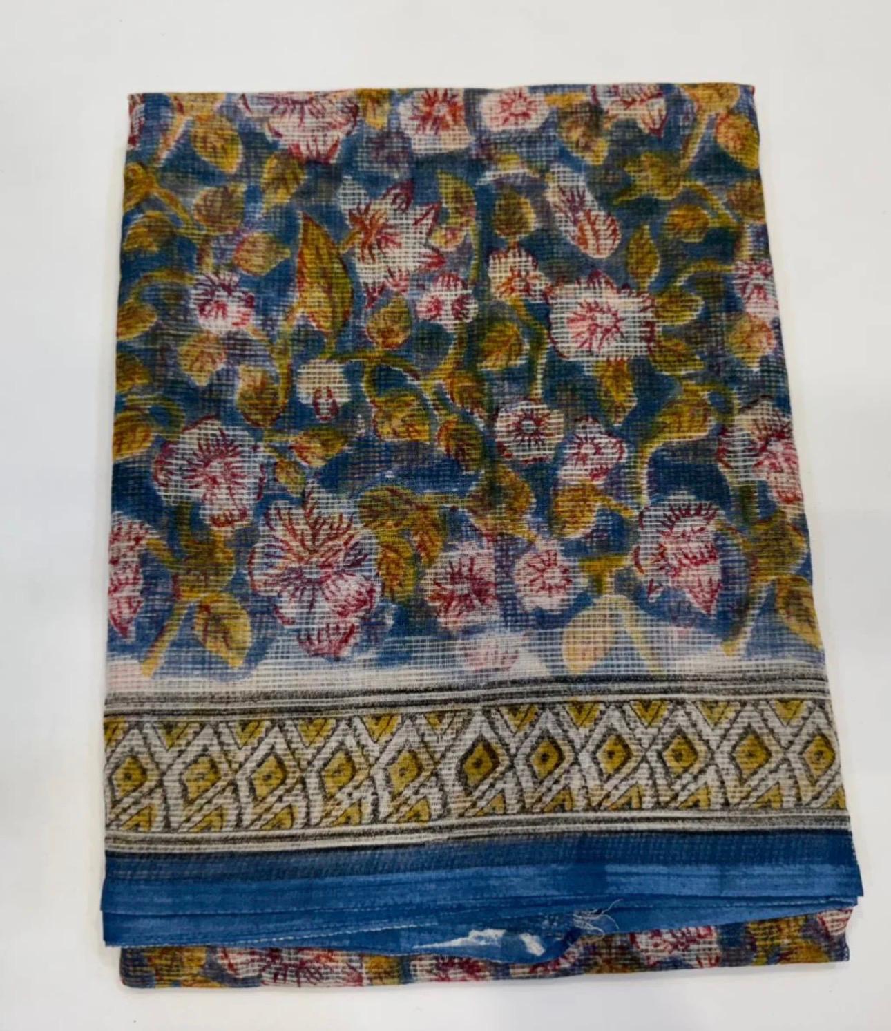 Hand Block Bagru and Sanganeri Printed Kota Doriya 3PC Unstiched Suit With Kota Doriya Dupatta