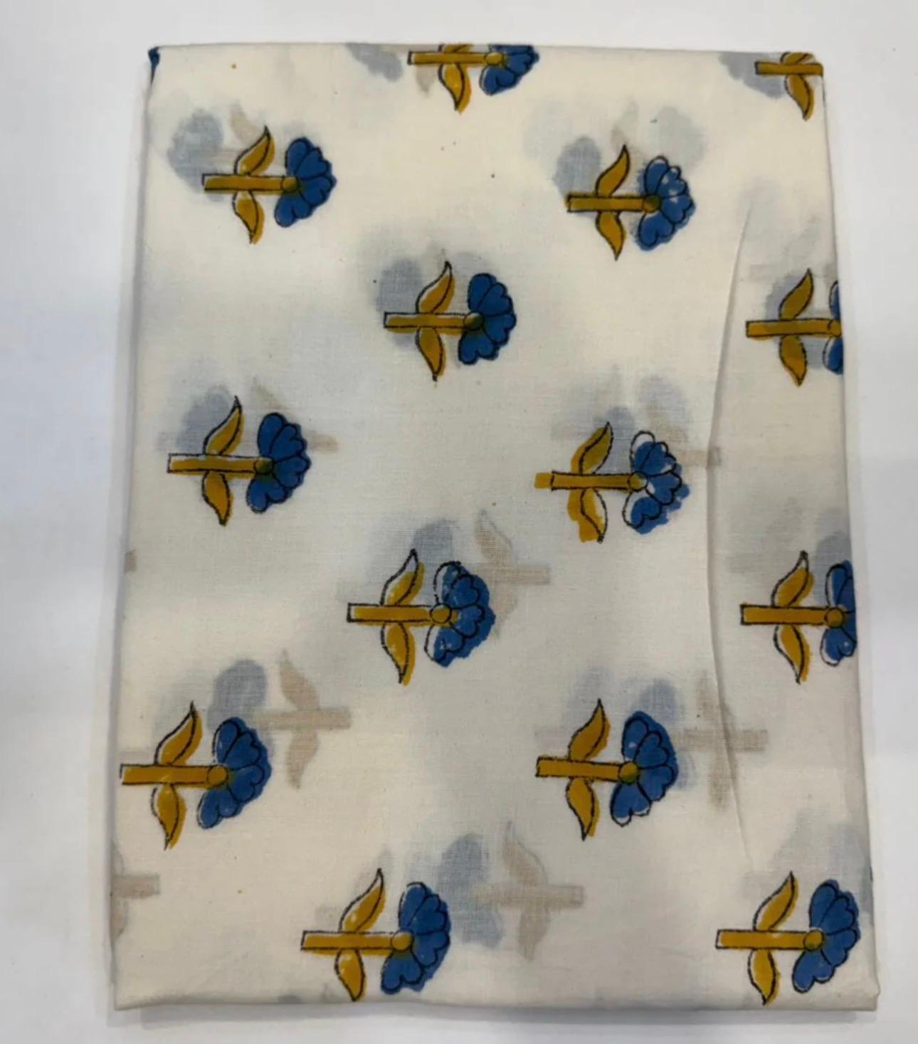 Hand Block Bagru and Sanganeri Printed Kota Doriya 3PC Unstiched Suit With Kota Doriya Dupatta