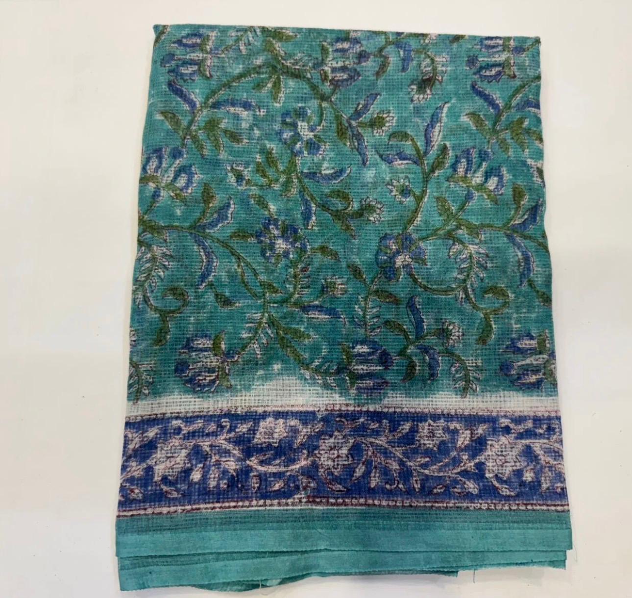 Hand Block Bagru and Sanganeri Printed Kota Doriya 3PC Unstiched Suit With Kota Doriya Dupatta
