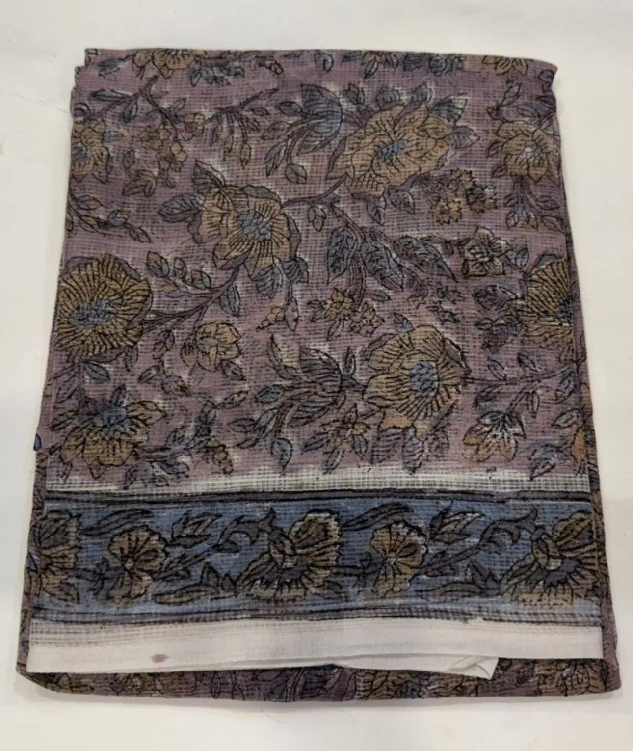 Hand Block Bagru and Sanganeri Printed Kota Doriya 3PC Unstiched Suit With Kota Doriya Dupatta