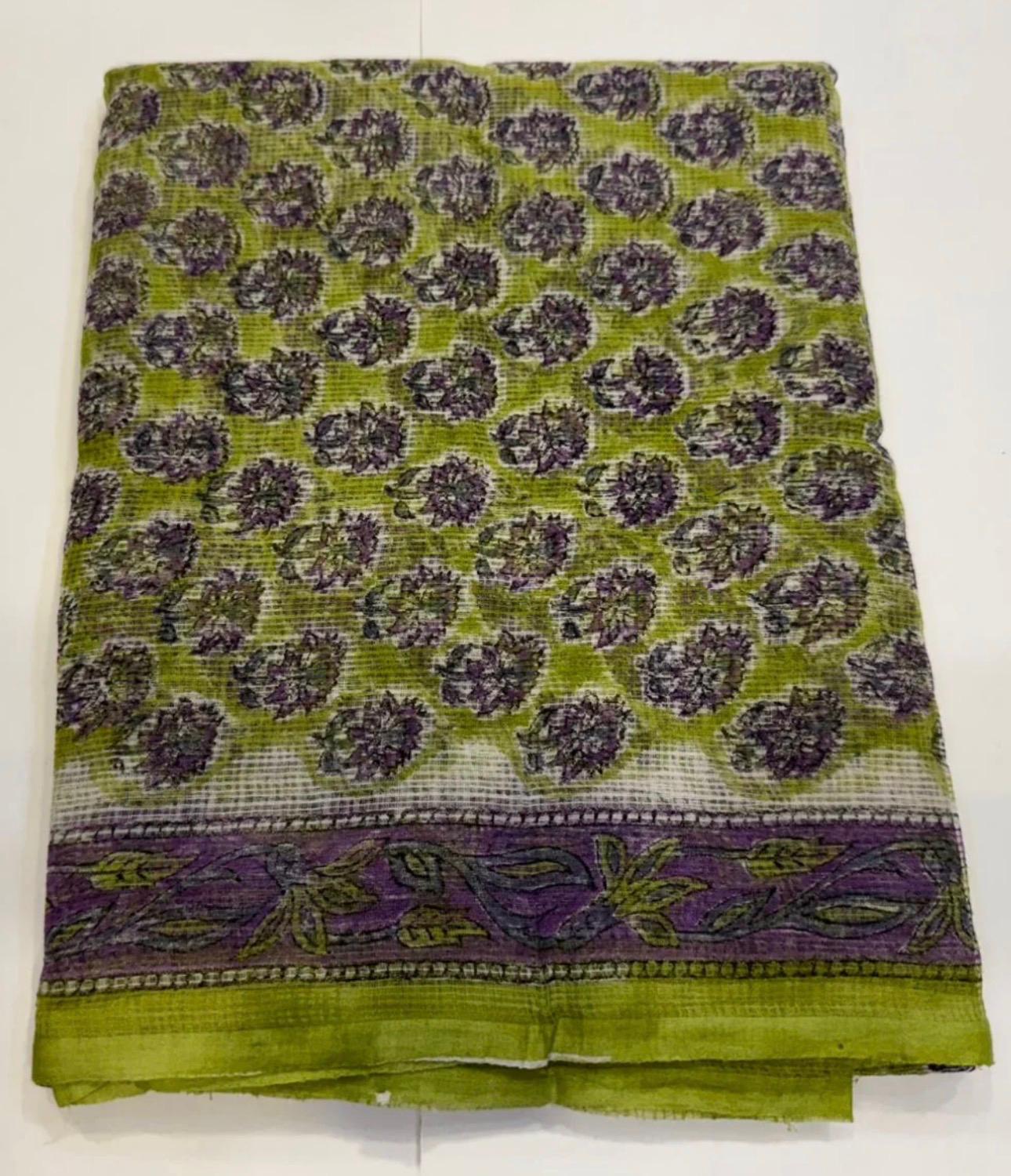 Hand Block Bagru and Sanganeri Printed Kota Doriya 3PC Unstiched Suit With Kota Doriya Dupatta
