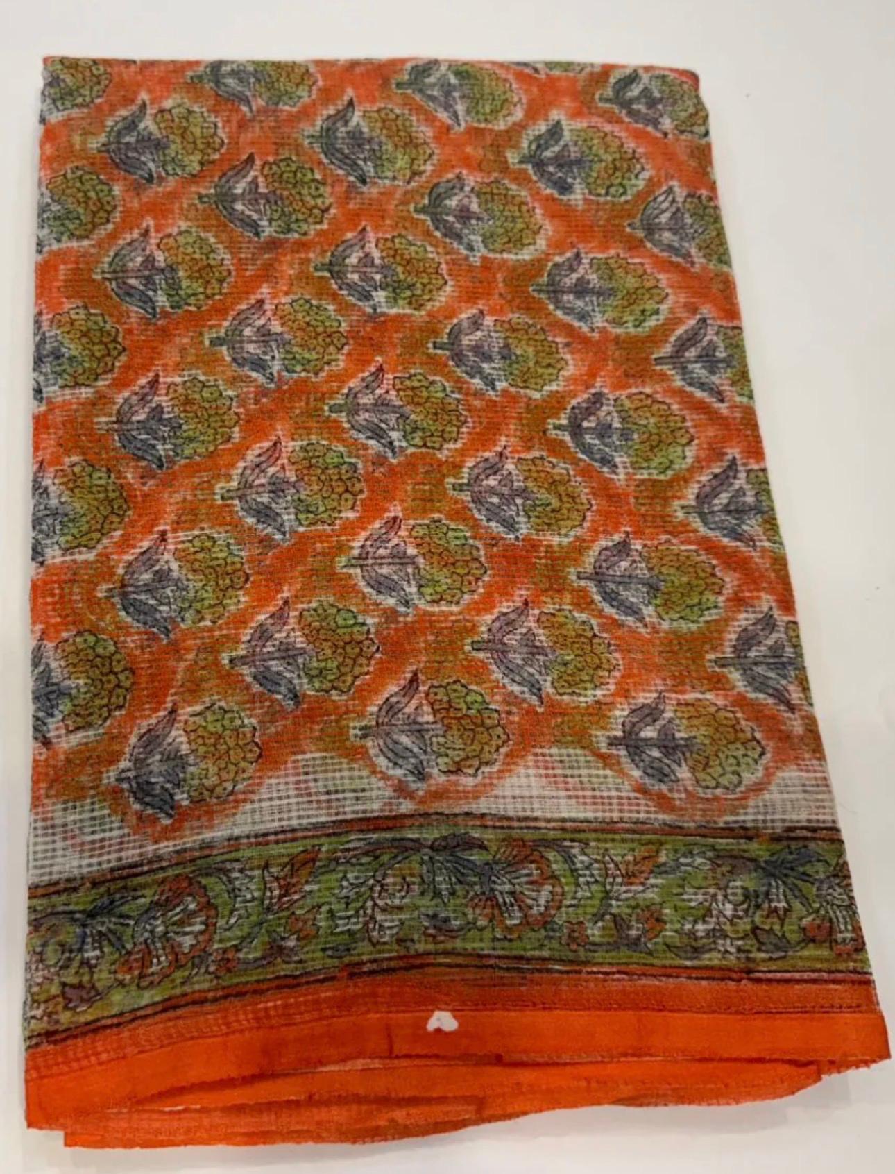 Hand Block Bagru and Sanganeri Printed Kota Doriya 3PC Unstiched Suit With Kota Doriya Dupatta