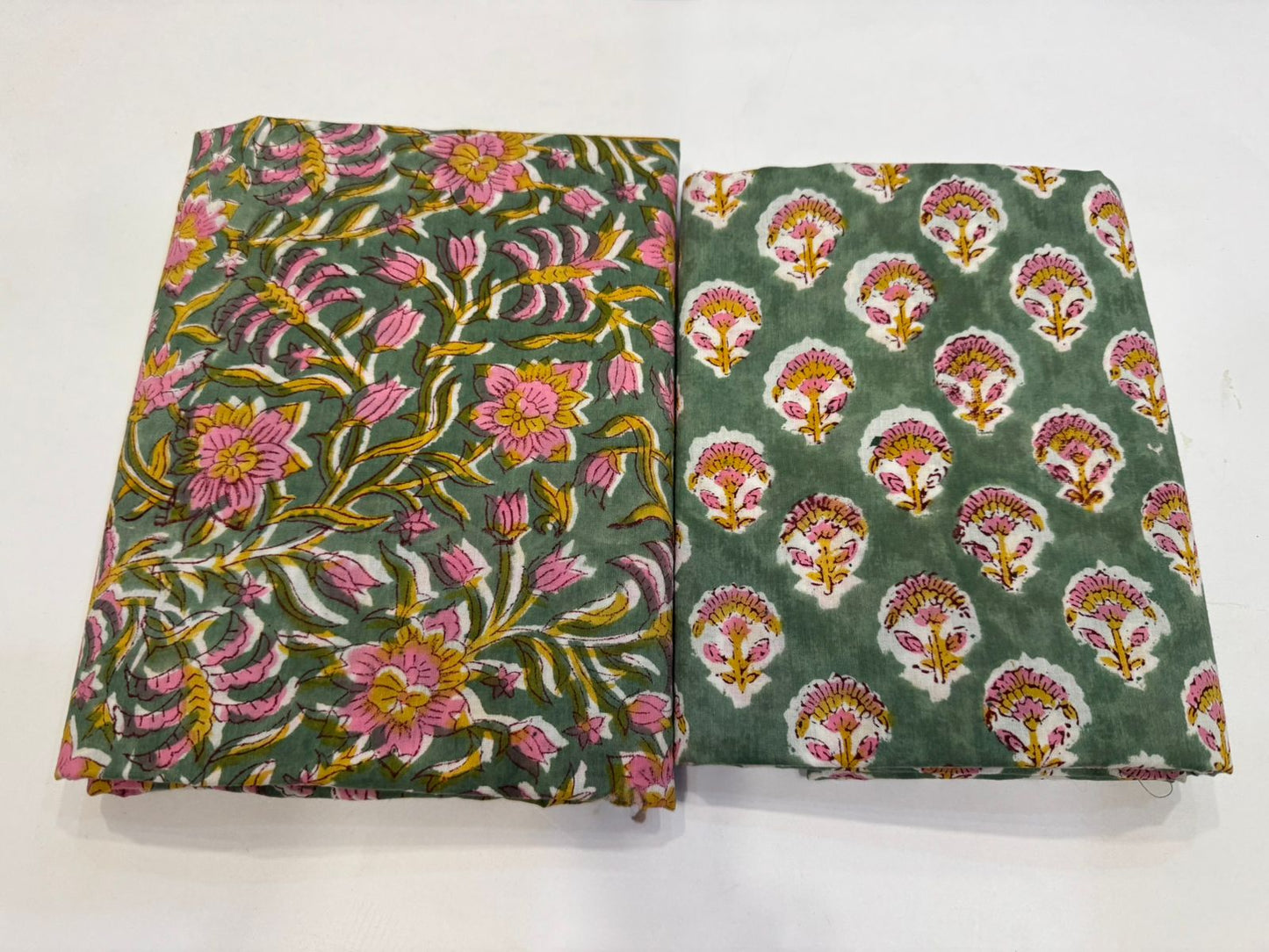 Hand Block Bagru and Sanganeri Printed Cotton 3PC Unstiched Suit With Cotton Dupatta