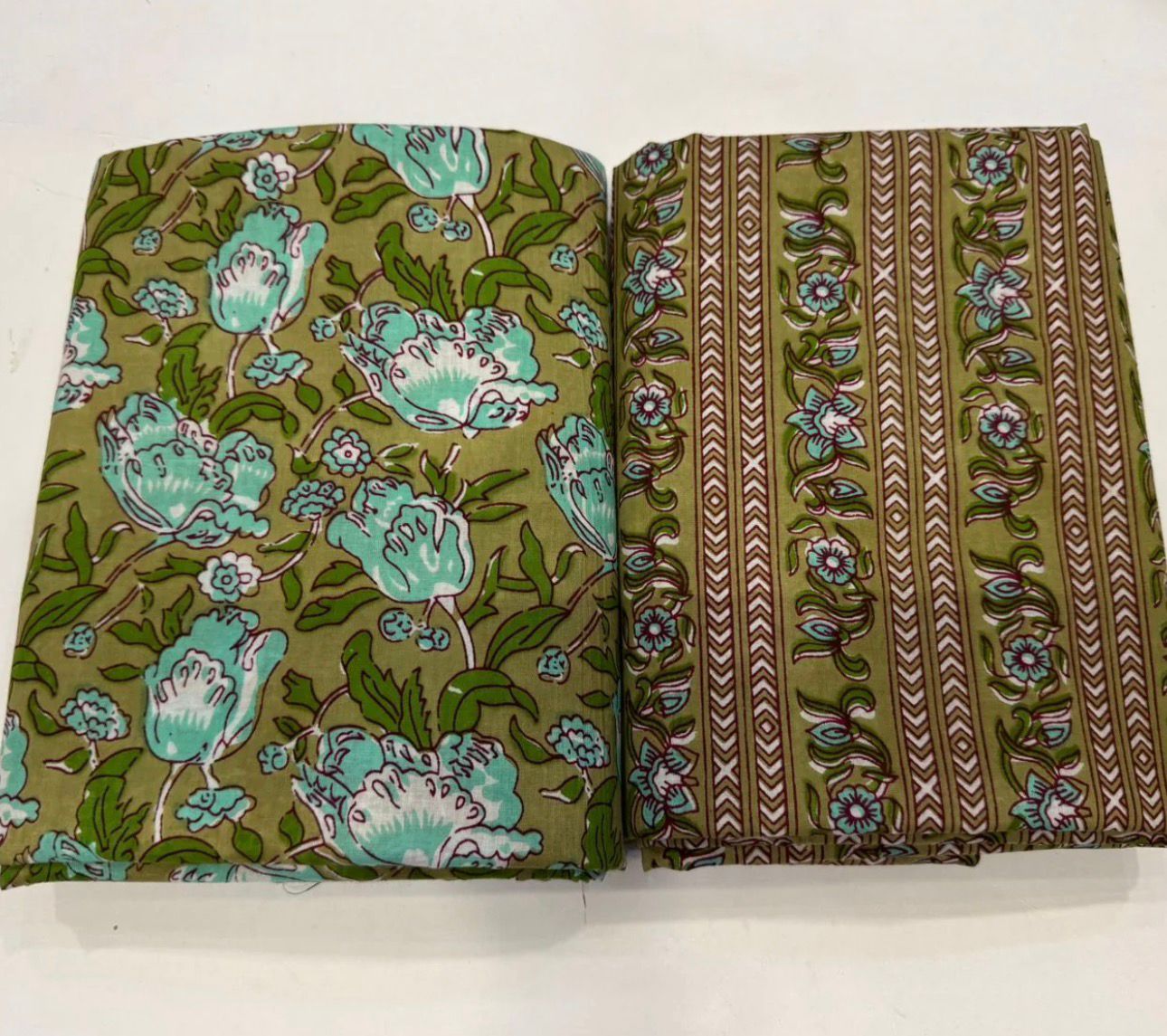 Hand Block Bagru and Sanganeri Printed Cotton 3PC Unstiched Suit With Cotton Dupatta