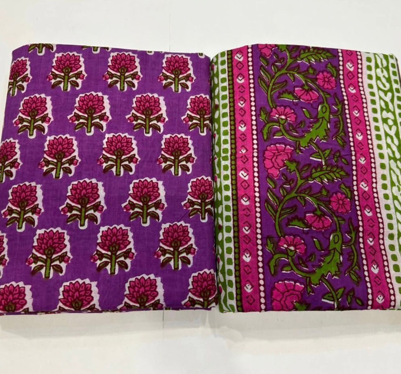 Hand Block Bagru and Sanganeri Printed Cotton 3PC Unstiched Suit With Cotton Dupatta