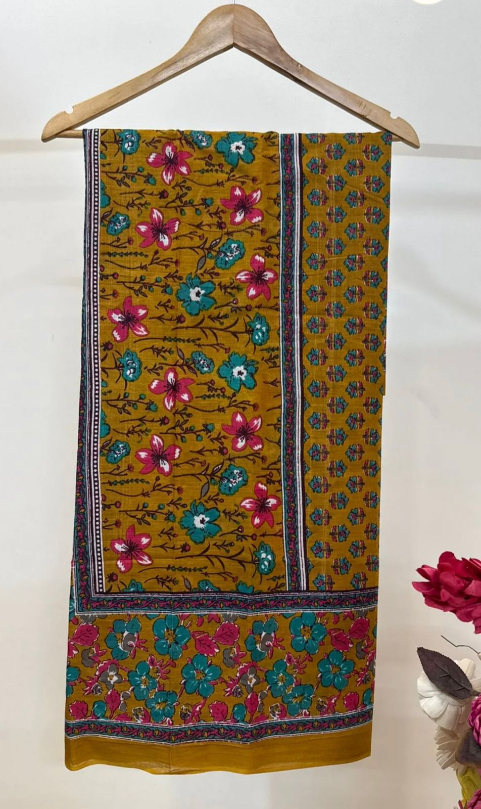 Hand Block Bagru and Sanganeri Printed Cotton 3PC Unstiched Suit With Cotton Dupatta