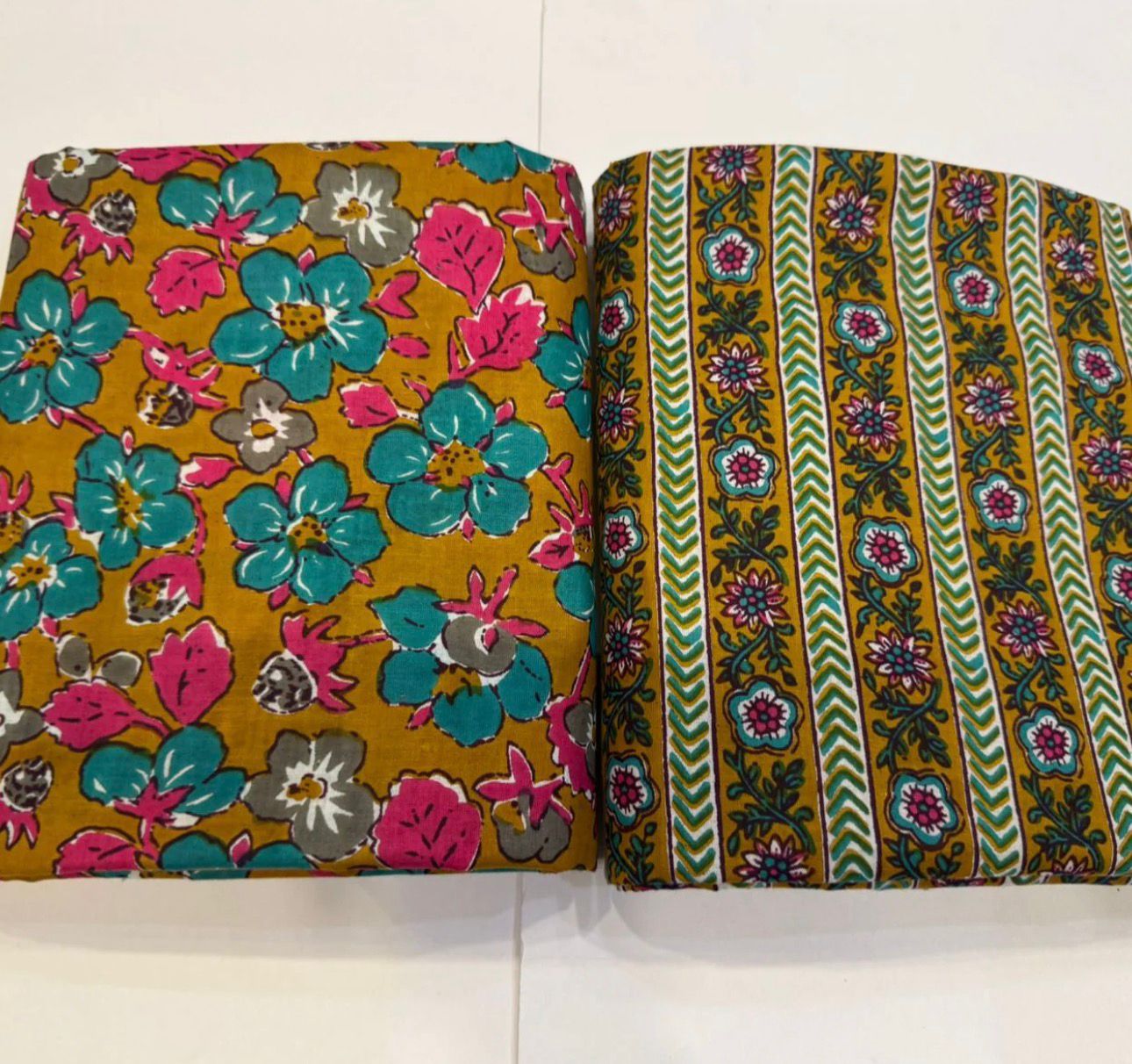 Hand Block Bagru and Sanganeri Printed Cotton 3PC Unstiched Suit With Cotton Dupatta