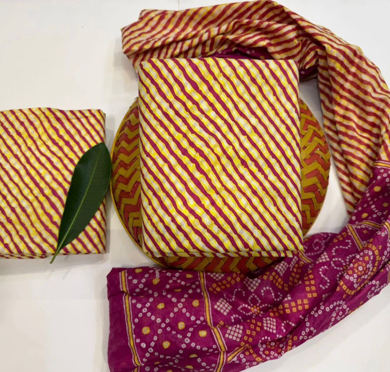 Hand Block Bagru and Sanganeri Printed Cotton 3PC Unstiched Suit With Cotton Dupatta