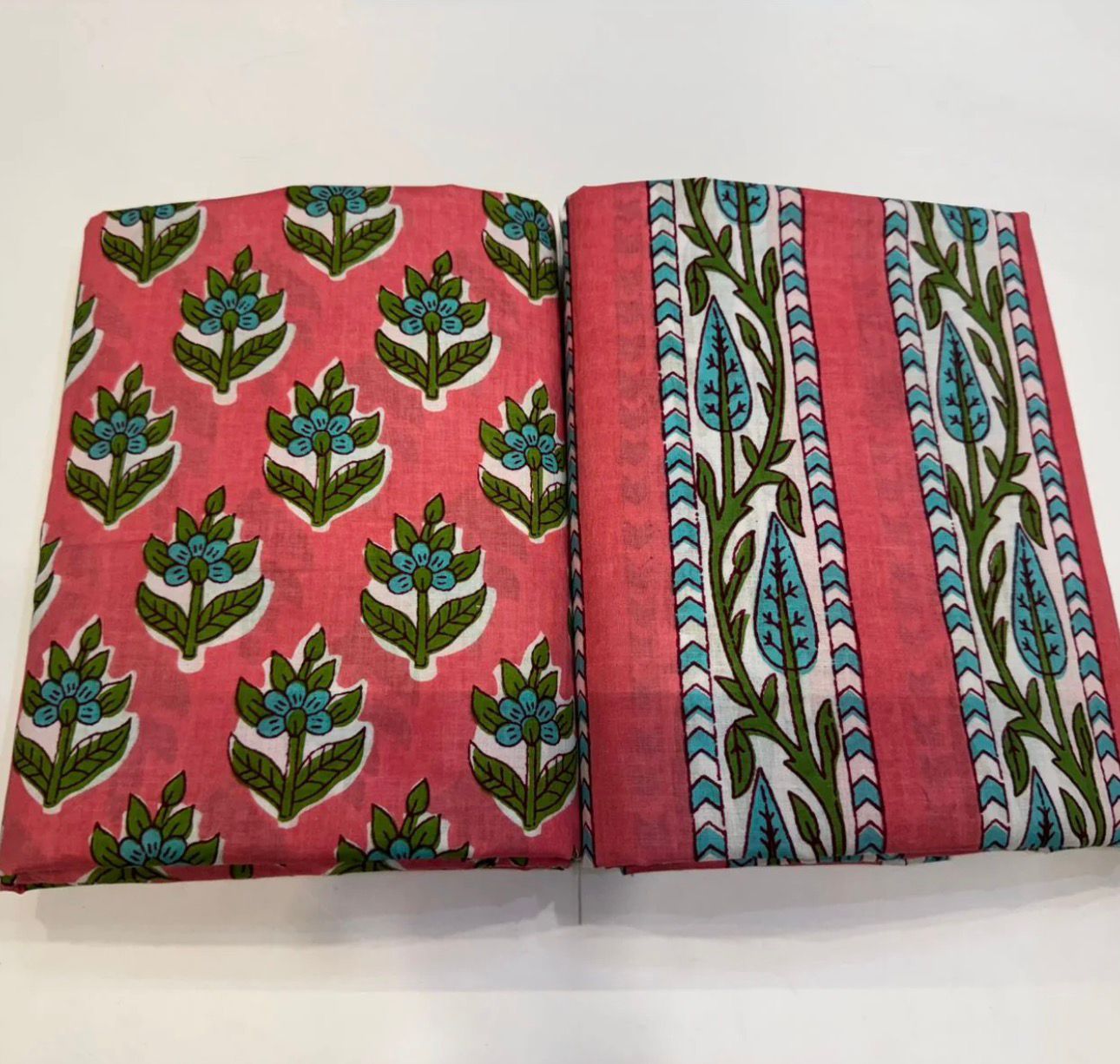 Hand Block Bagru and Sanganeri Printed Cotton 3PC Unstiched Suit With Cotton Dupatta