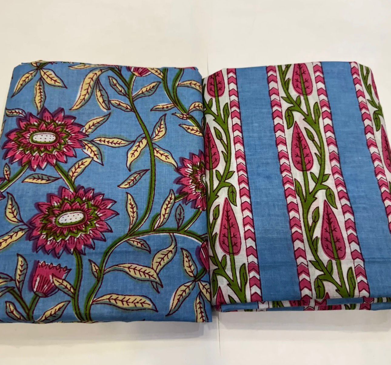 Hand Block Bagru and Sanganeri Printed Cotton 3PC Unstiched Suit With Cotton Dupatta