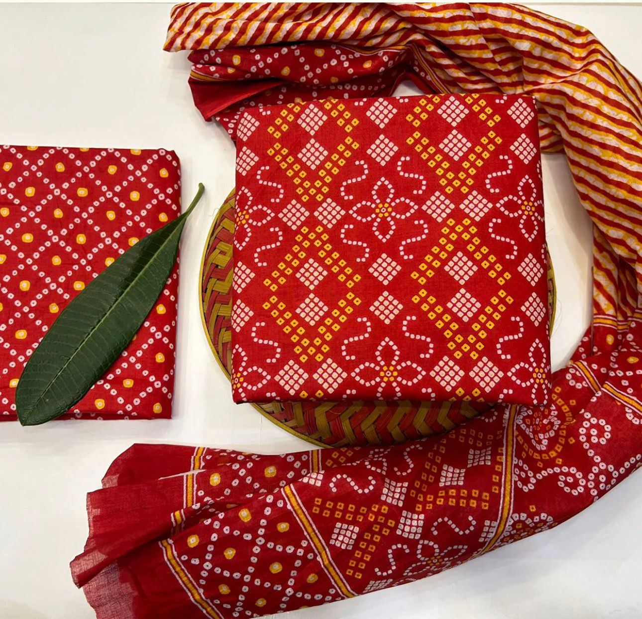 Hand Block Bagru and Sanganeri Printed Cotton 3PC Unstiched Suit With Cotton Dupatta