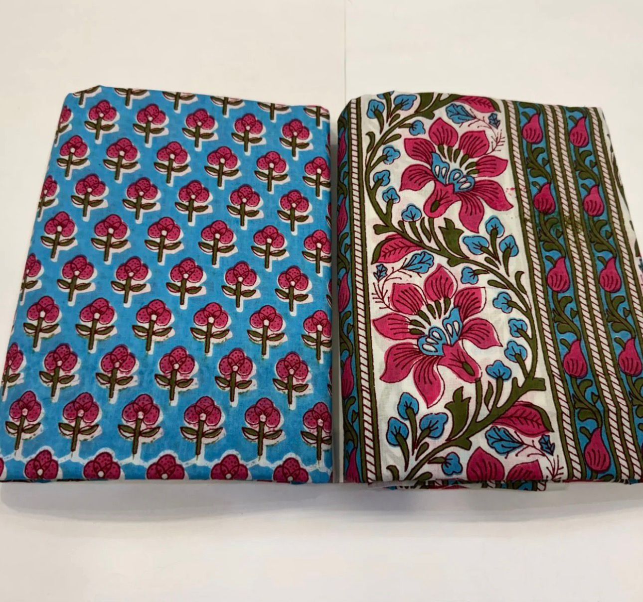 Hand Block Bagru and Sanganeri Printed Cotton 3PC Unstiched Suit With Cotton Dupatta