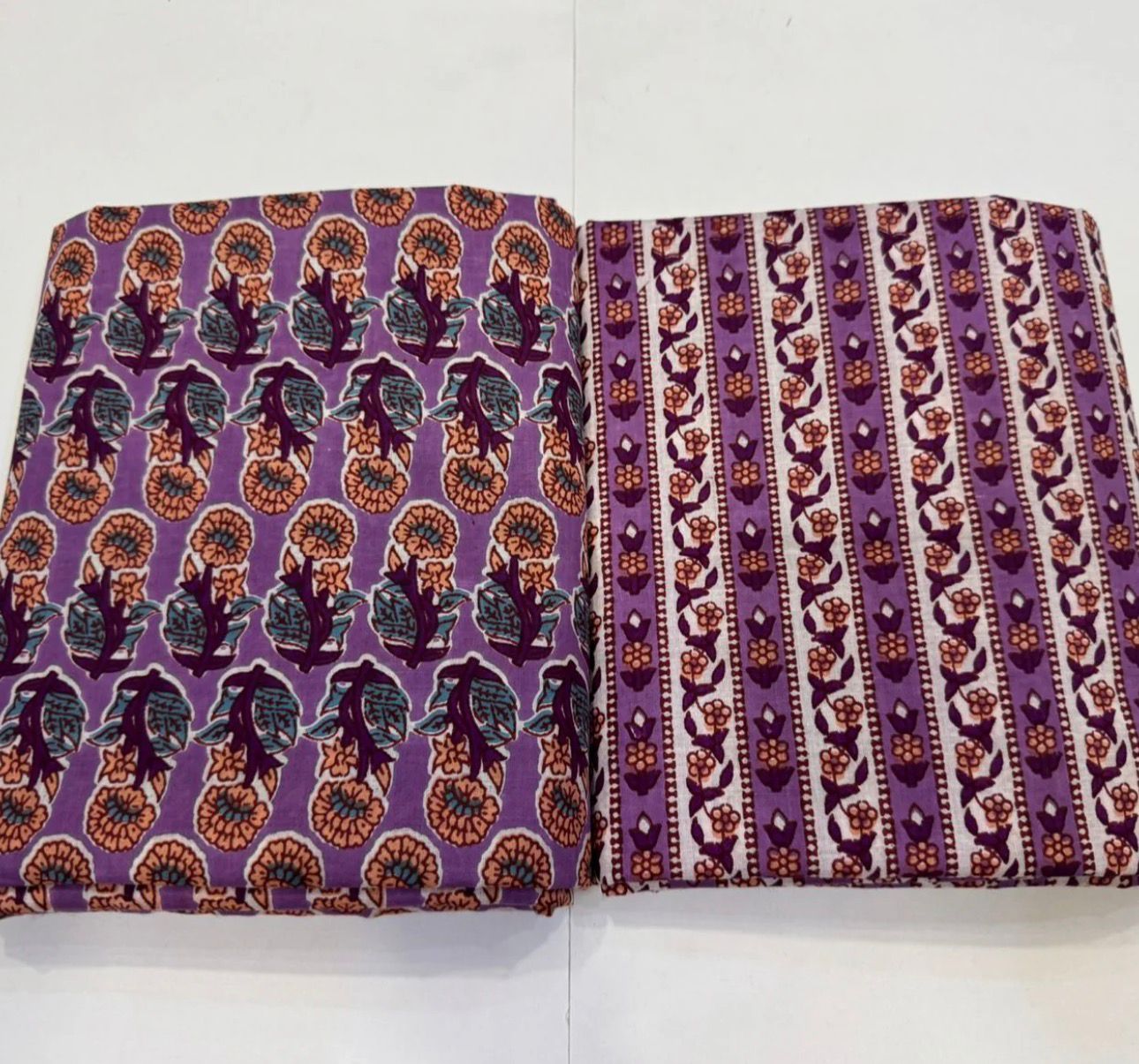 Hand Block Bagru and Sanganeri Printed Cotton 3PC Unstiched Suit With Cotton Dupatta