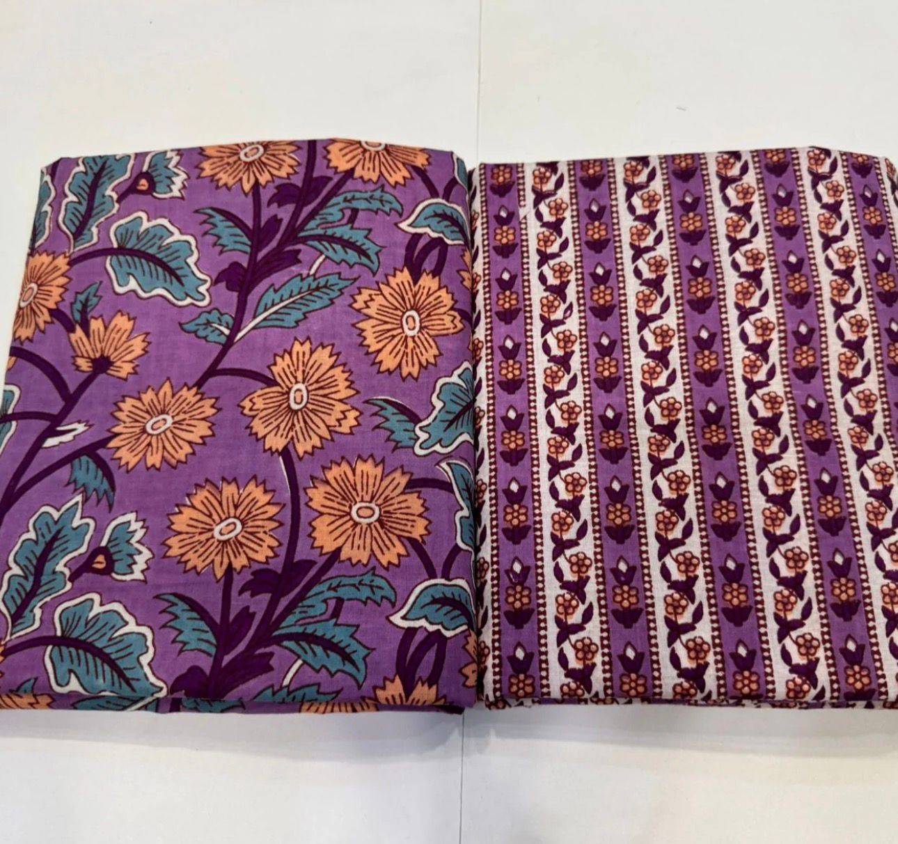 Hand Block Bagru and Sanganeri Printed Cotton 3PC Unstiched Suit With Cotton Dupatta