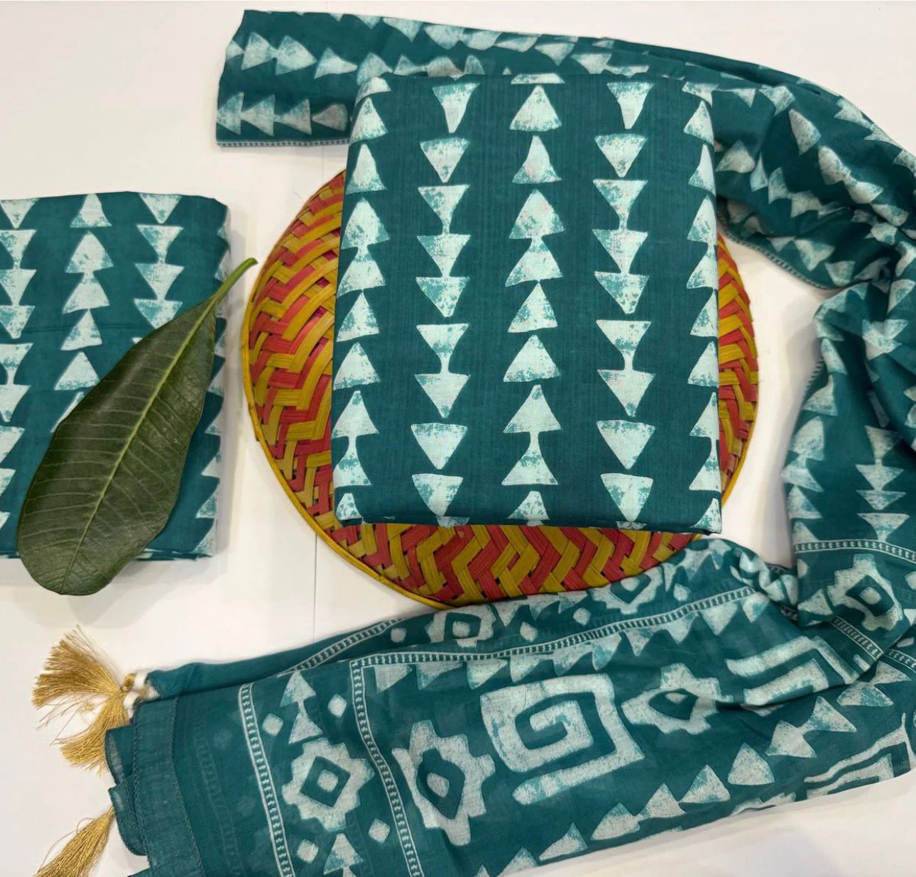 Hand Block Bagru and Sanganeri Printed Cotton 3PC Unstiched Suit With Cotton Dupatta