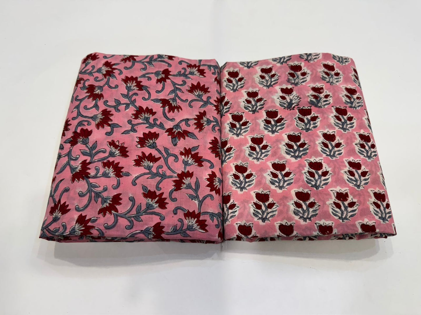 Hand Block Bagru and Sanganeri Printed Cotton 3PC Unstiched Suit With Kota Doriya Dupatta