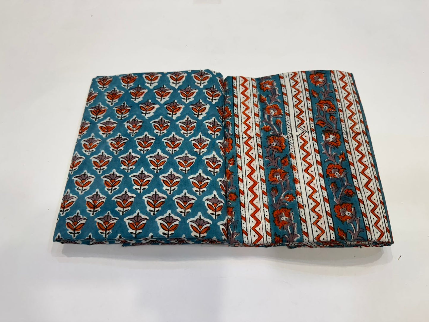 Hand Block Bagru and Sanganeri Printed Cotton 3PC Unstiched Suit With Kota Doriya Dupatta