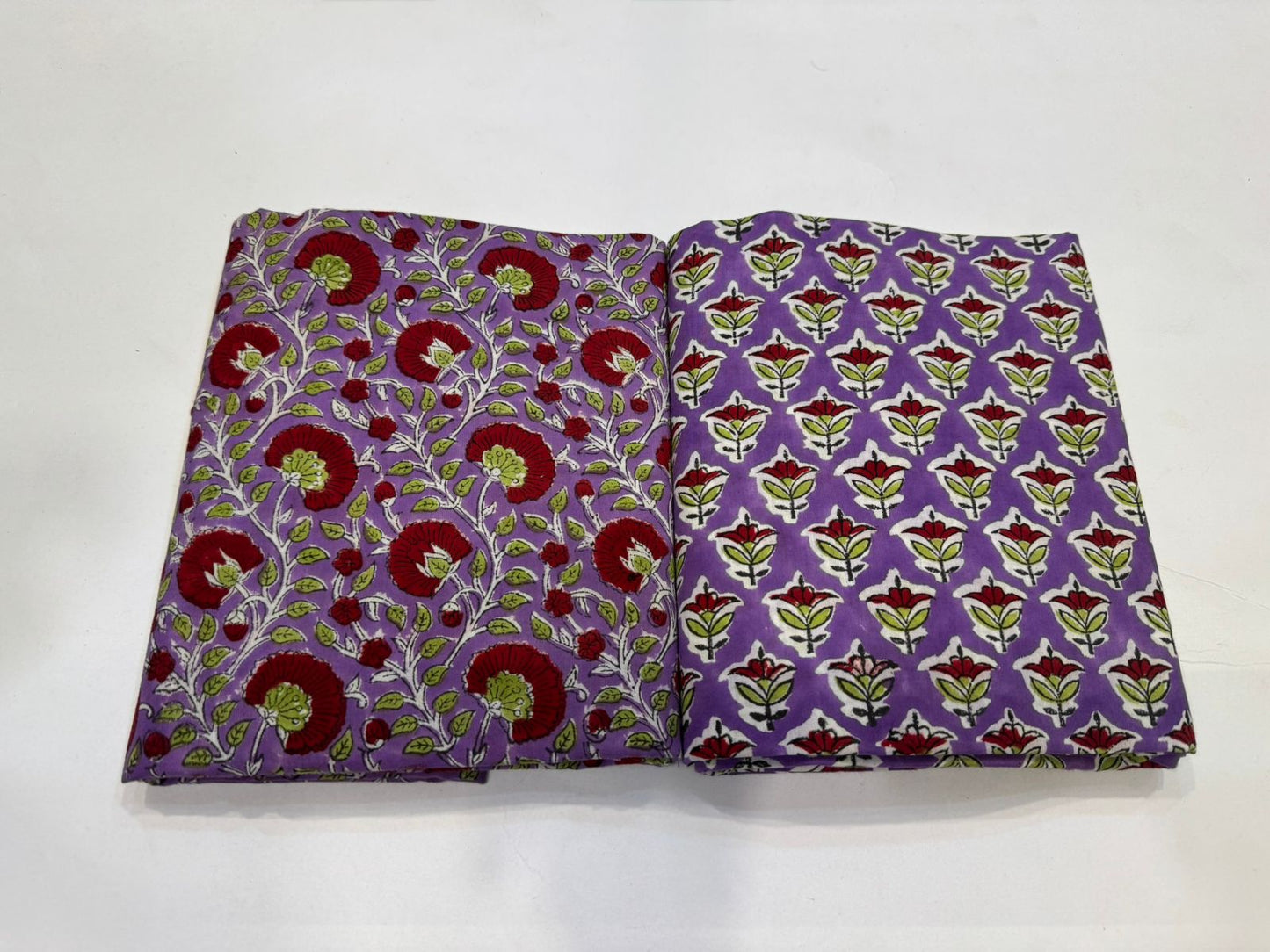 Hand Block Bagru and Sanganeri Printed Cotton 3PC Unstiched Suit With Kota Doriya Dupatta