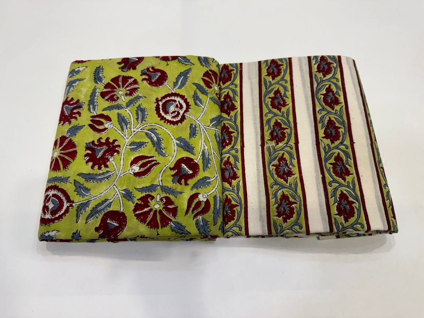 Hand Block Bagru and Sanganeri Printed Cotton 3PC Unstiched Suit With Kota Doriya Dupatta