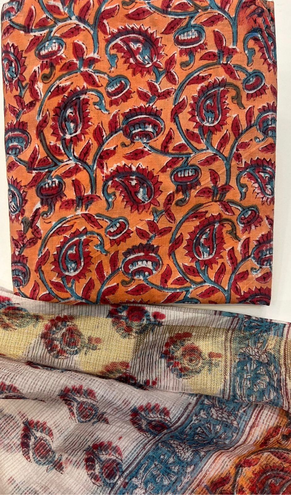 Hand Block Bagru and Sanganeri Printed Cotton 3PC Unstiched Suit With Kota Doriya Dupatta