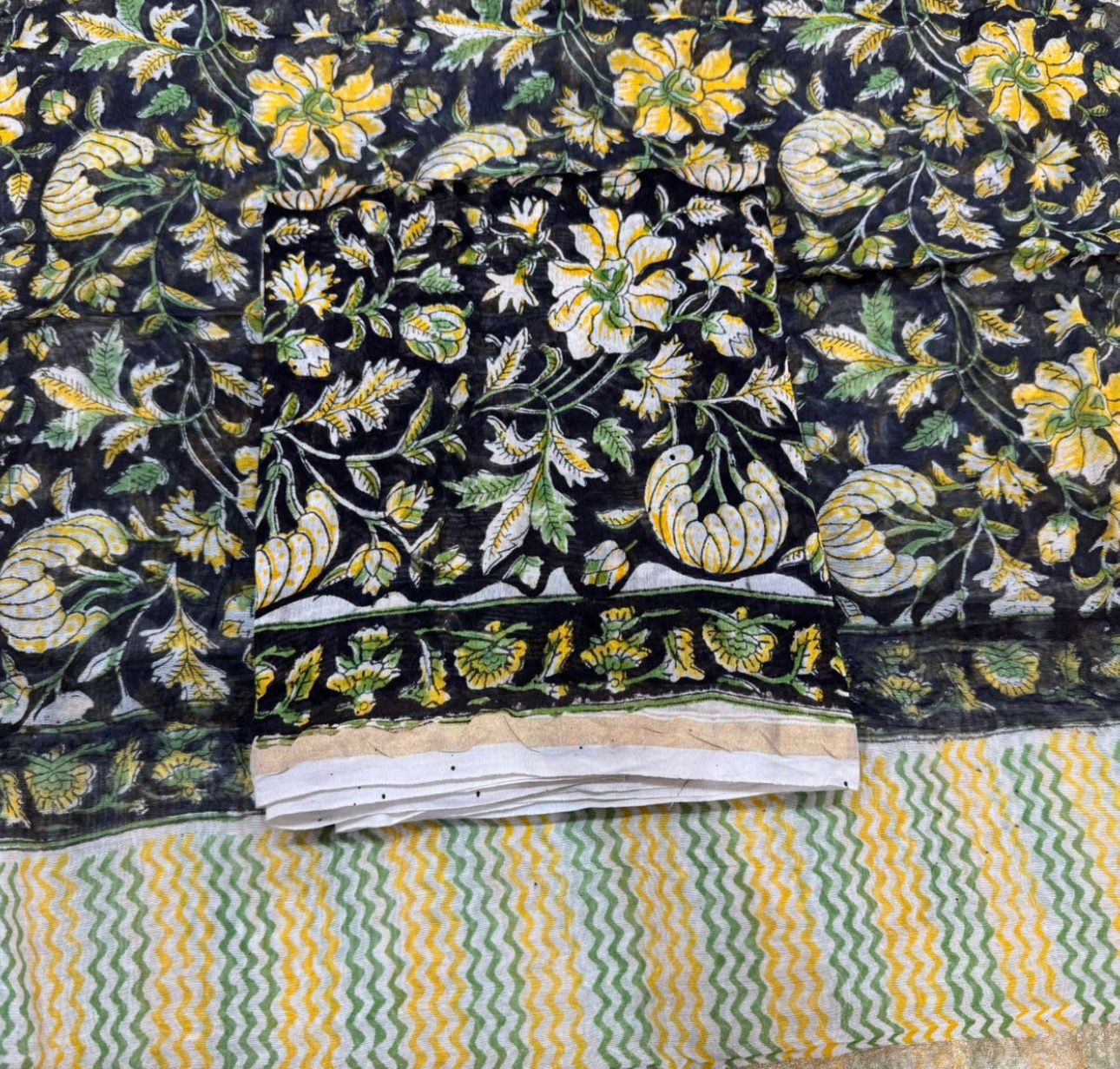 Hand Block Bagru and Sanganeri Printed Chanderi Silk 3PC Unstiched Suit With Chanderi Silk Dupatta