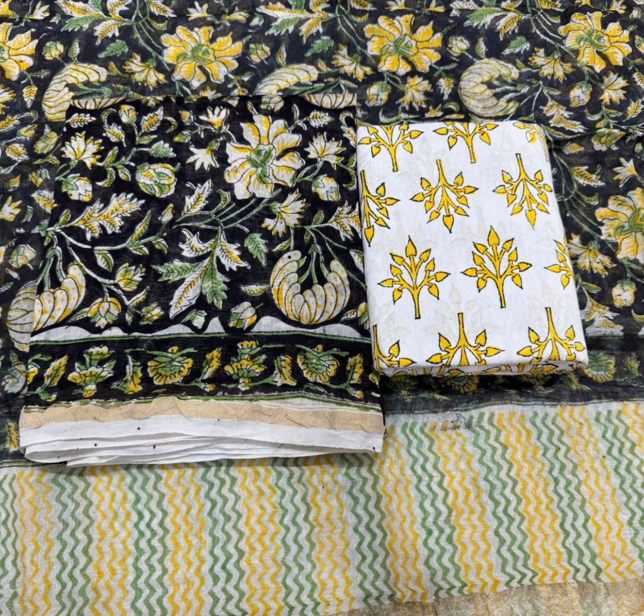 Hand Block Bagru and Sanganeri Printed Chanderi Silk 3PC Unstiched Suit With Chanderi Silk Dupatta