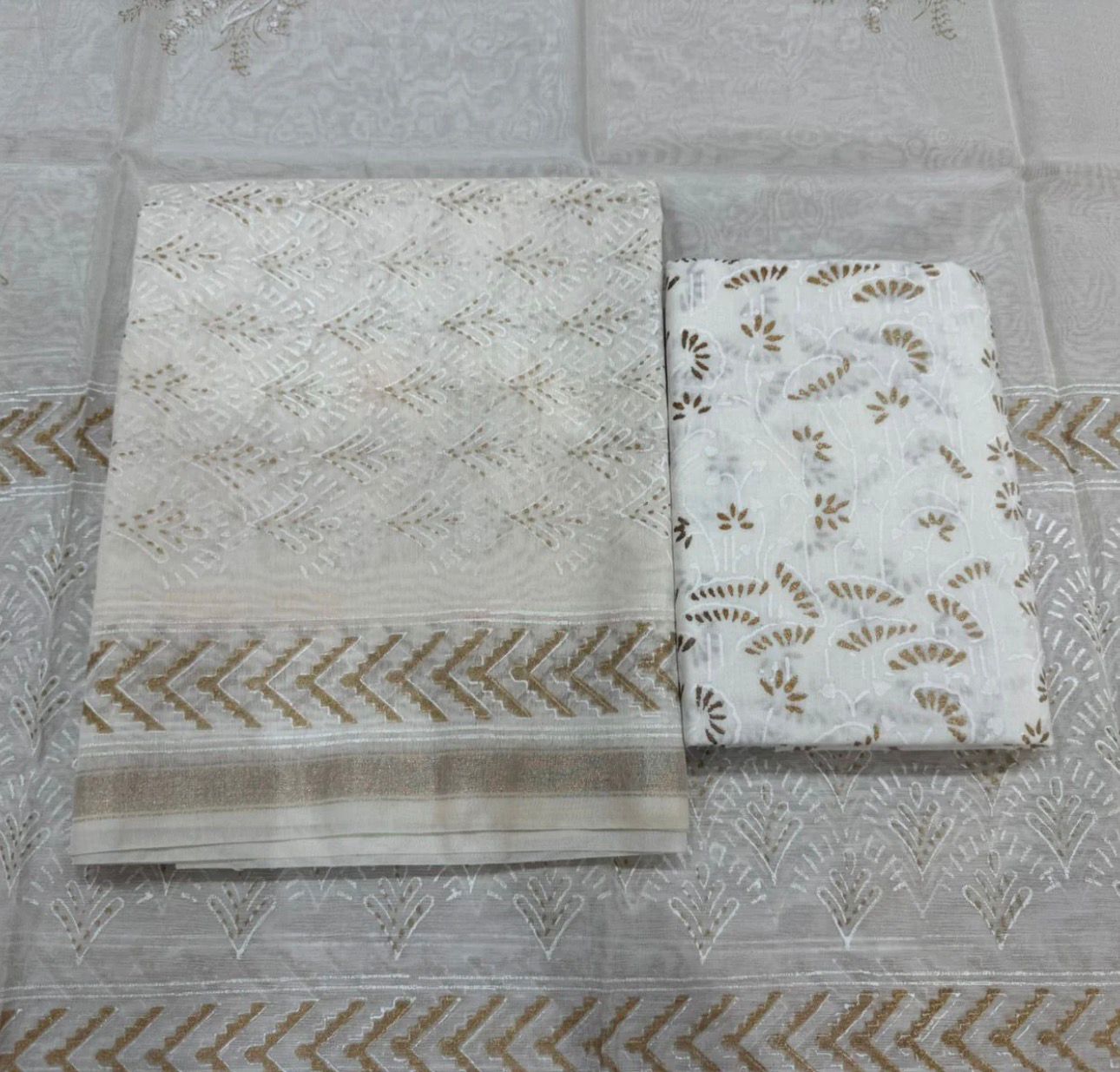 Hand Block Bagru and Sanganeri Printed Chanderi Silk 3PC Unstiched Suit With Chanderi Silk Dupatta