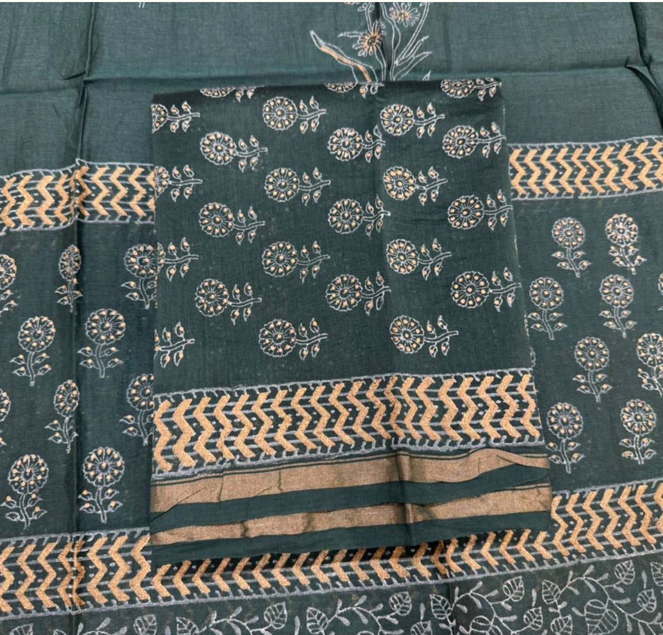 Hand Block Bagru and Sanganeri Printed Chanderi Silk 3PC Unstiched Suit With Chanderi Silk Dupatta
