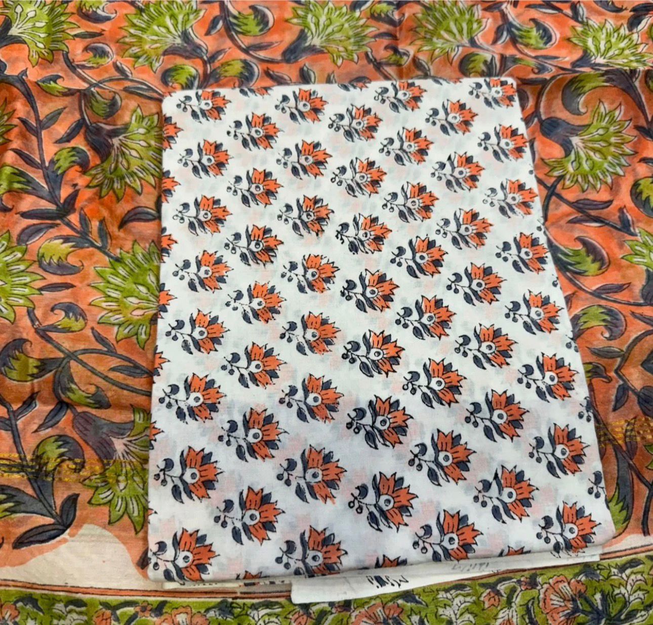 Hand Block Bagru and Sanganeri Printed Chanderi Silk 3PC Unstiched Suit With Chanderi Silk Dupatta