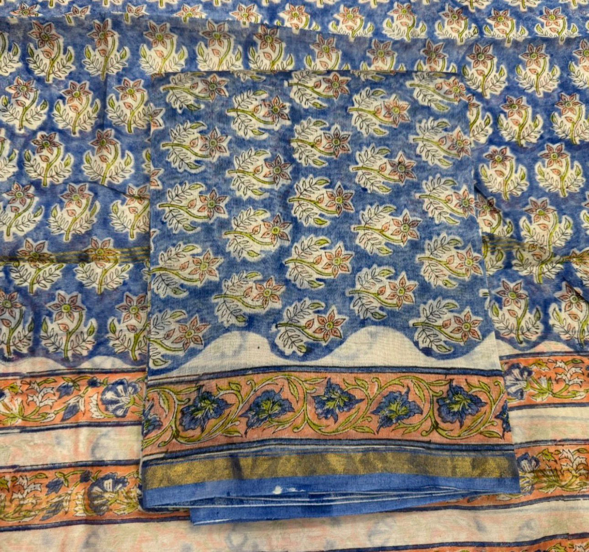 Hand Block Bagru and Sanganeri Printed Chanderi Silk 3PC Unstiched Suit With Chanderi Silk Dupatta